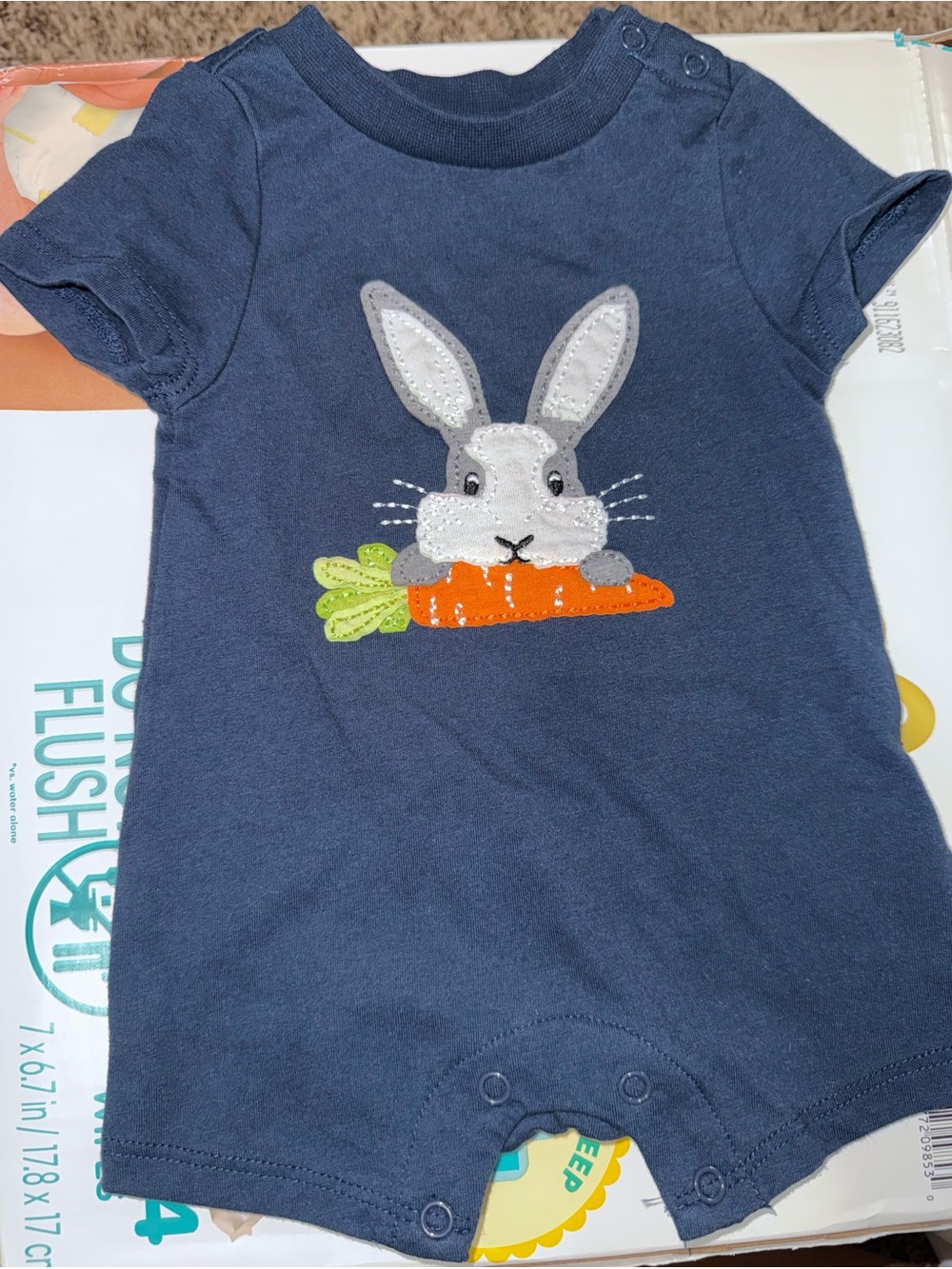 Baby Bunny Appliqué Navy One-Piece Bodysuit